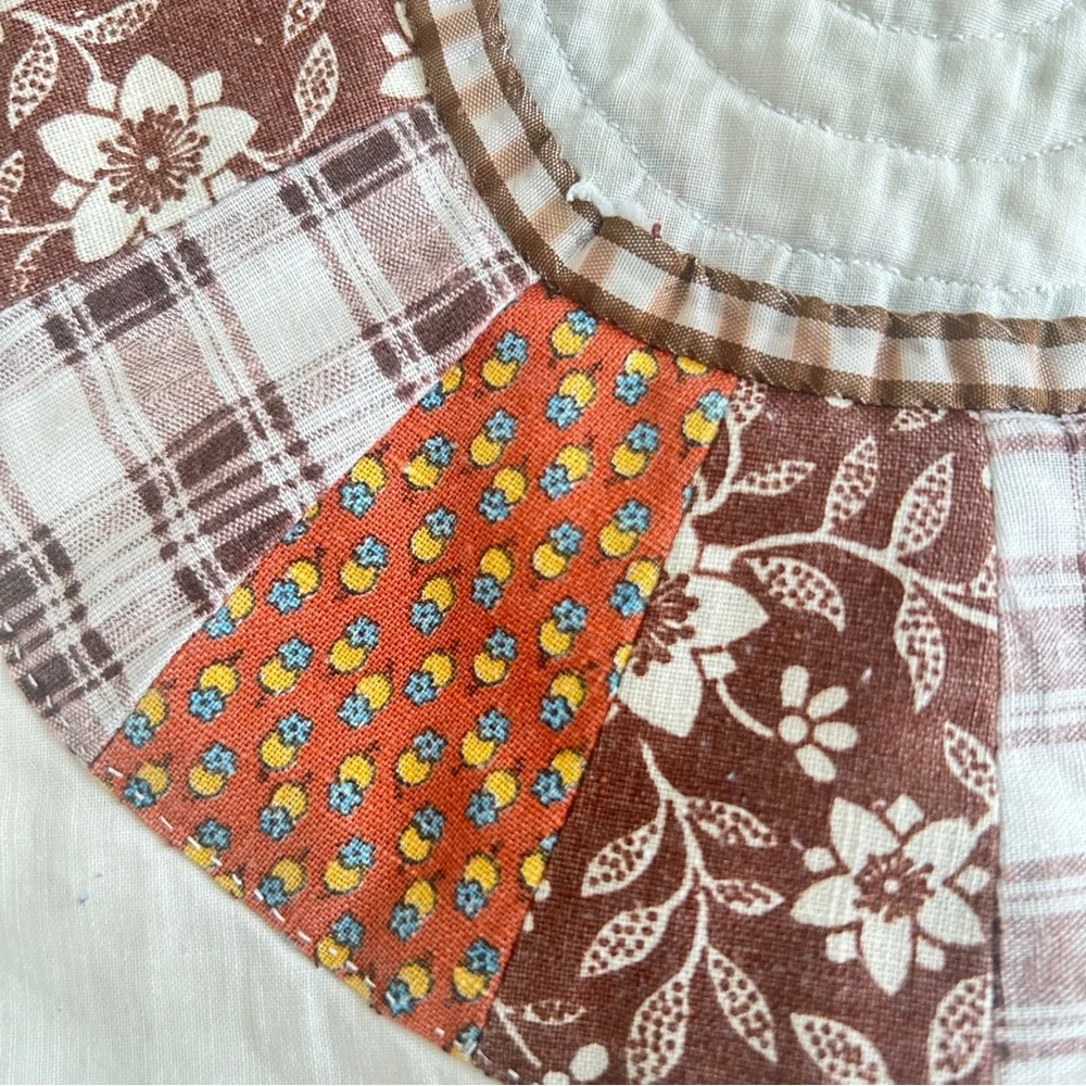1970s Handmade Dresden Plate Quilted Pillow | Cottagecore Earth Tones